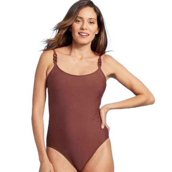 New Womens Kona Sol Brown Chain Link Medium Coverage One Piece Swimsuit - Sz M - Picture 1 of 4